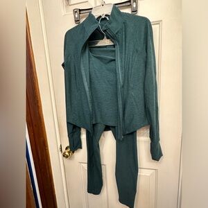 Danskin, size S, 3 pieces - leggings, bra tank & jacket in dark green